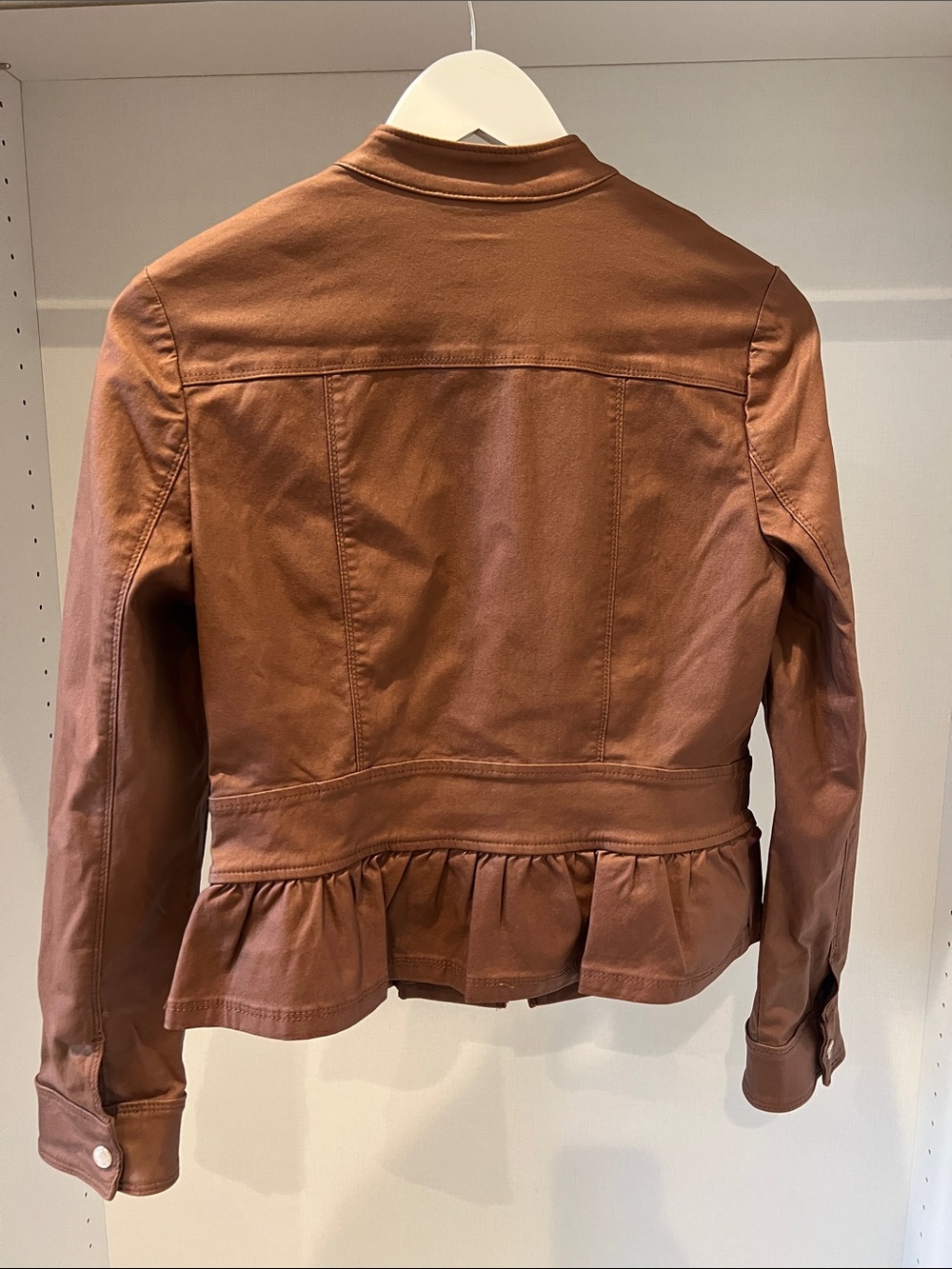 White House Black Market Brown Peplum Zip-Front Jacket - Picture 3 of 4